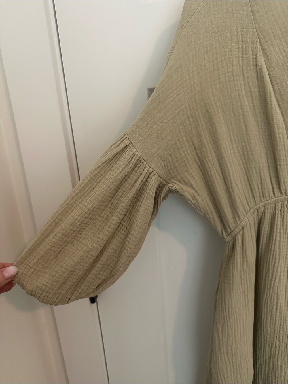 Worth Collective Gauze Tie-Front Midi Dress in Light Olive - Picture 3 of 6